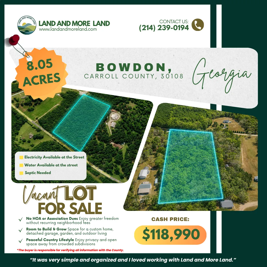 8.05 acres of land for sale in Bowdon, Carroll County, GA, photo 2