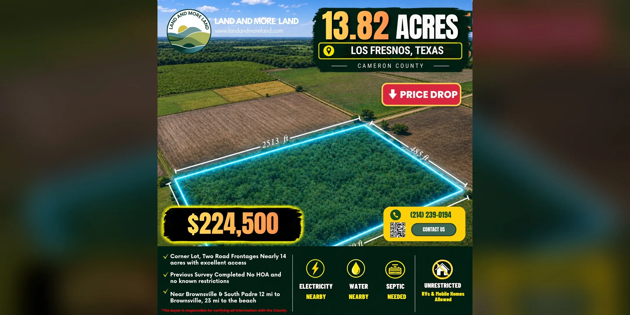 13.82 acres of land for sale in Los Fresnos, Cameron County, TX, photo 2